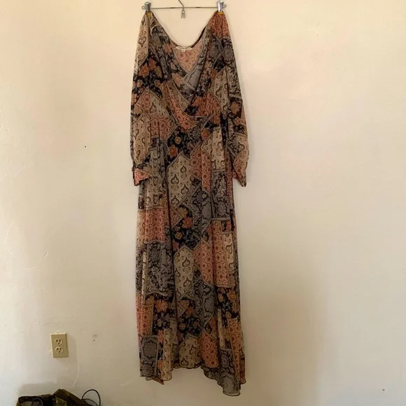 Indigo rose long sleeve sheer dress. Very flowy, plunging neckline. - Picture 1 of 5